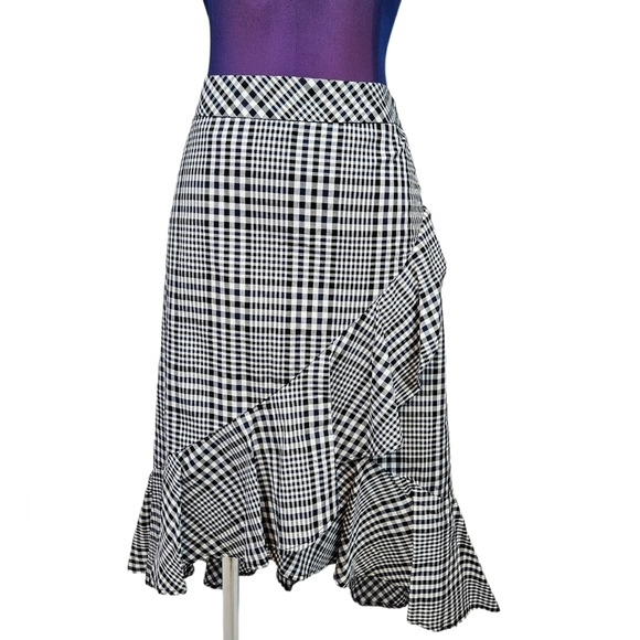 NWT Trina Turk Nikita Picnic Plaid Wrap Ruffle Skirt Size 0 Women's - Picture 1 of 12